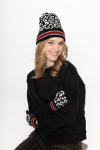 Leopard Beanie With Stripe Cuff