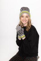 Leopard Beanie With Stripe Cuff