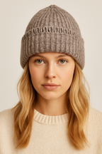 Chunky Ribbed Knit Beanie with Loop Trim