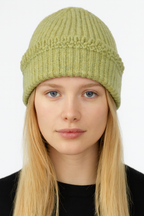Chunky Ribbed Knit Beanie with Loop Trim