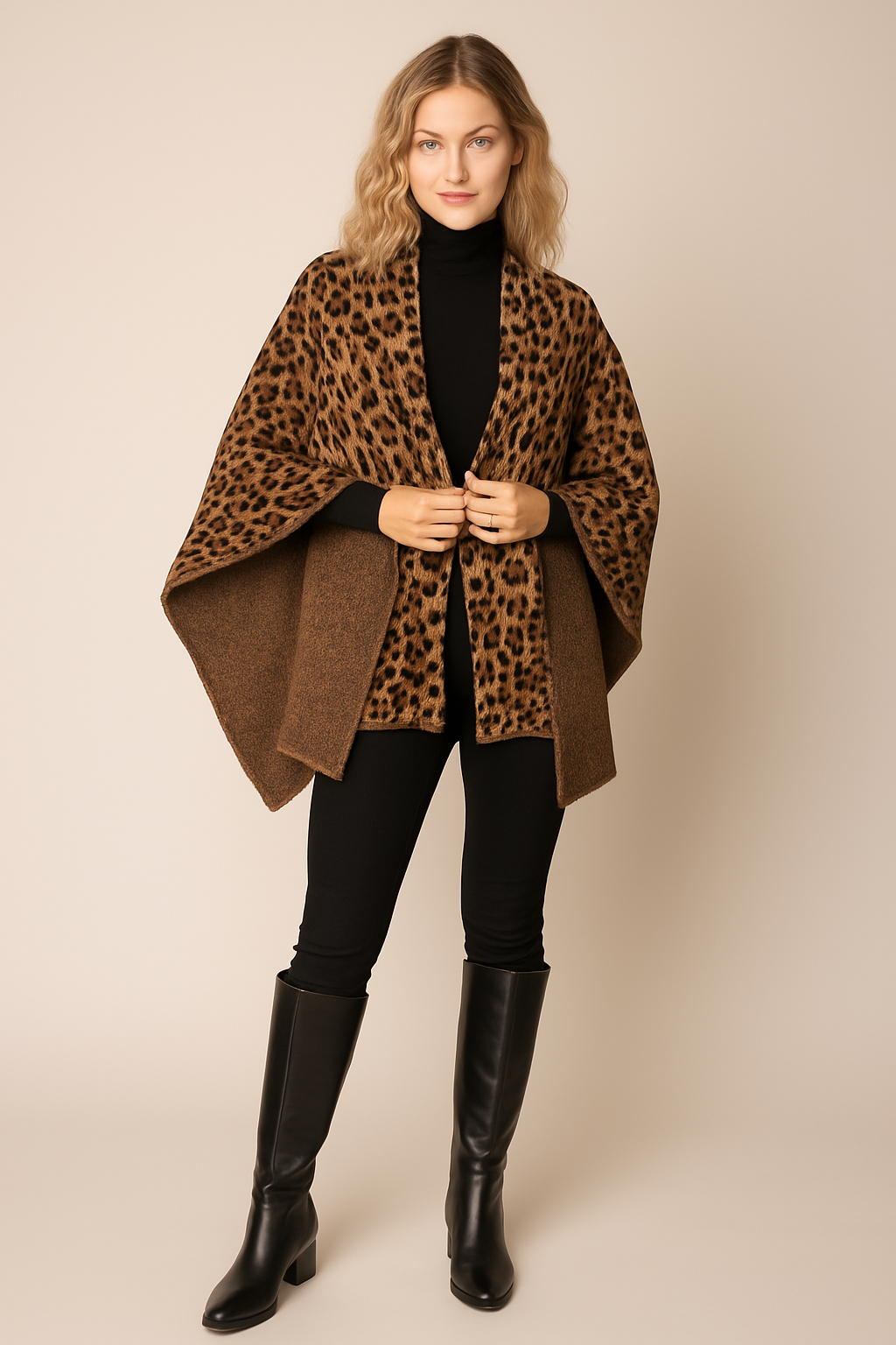 Leopard Knit Ruana with Shoulder Strap