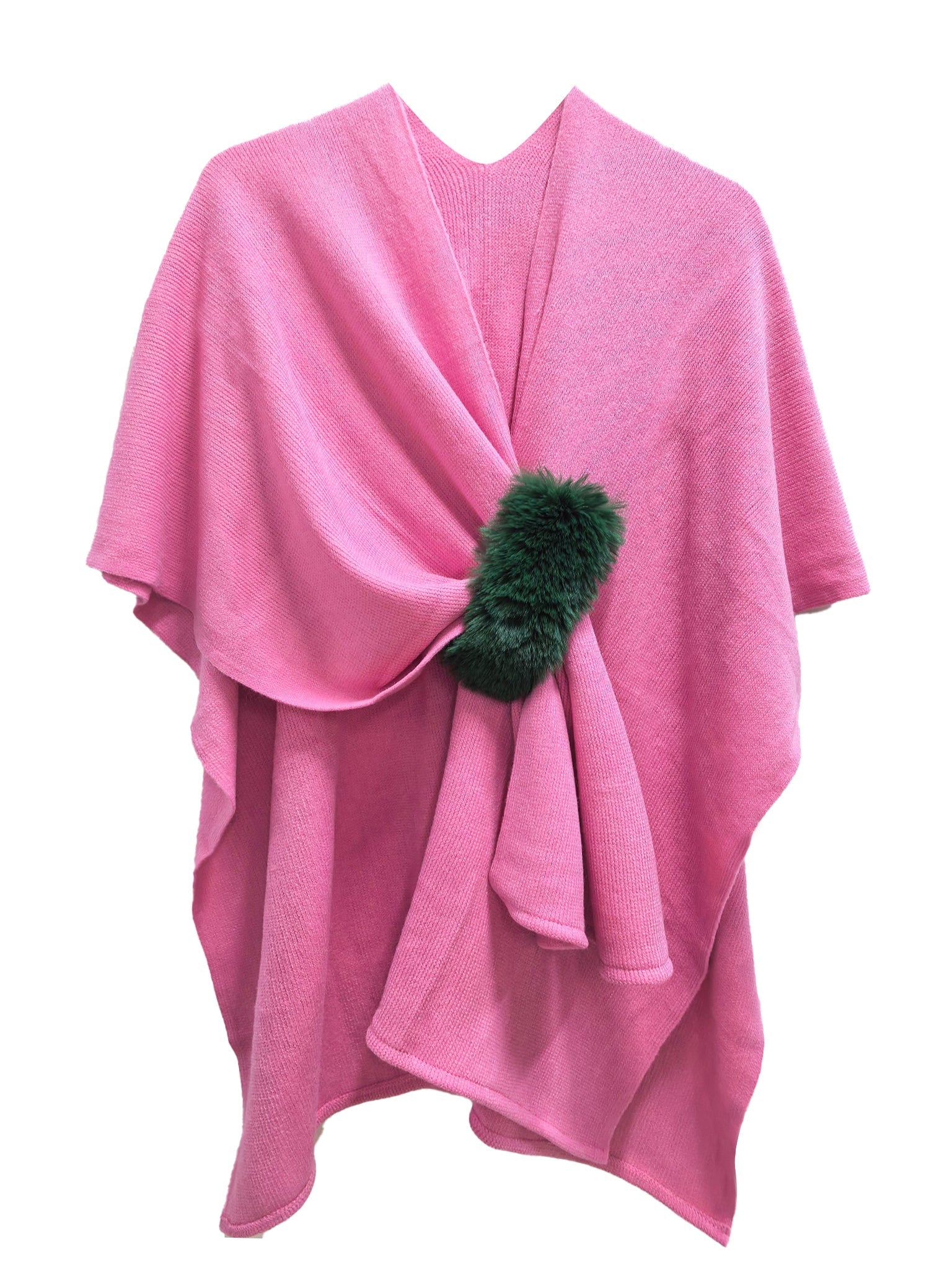 Solid Ruana with Fur Strap