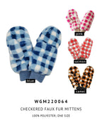 Checkered Faux Fur Mittens