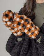 Checkered Faux Fur Mittens