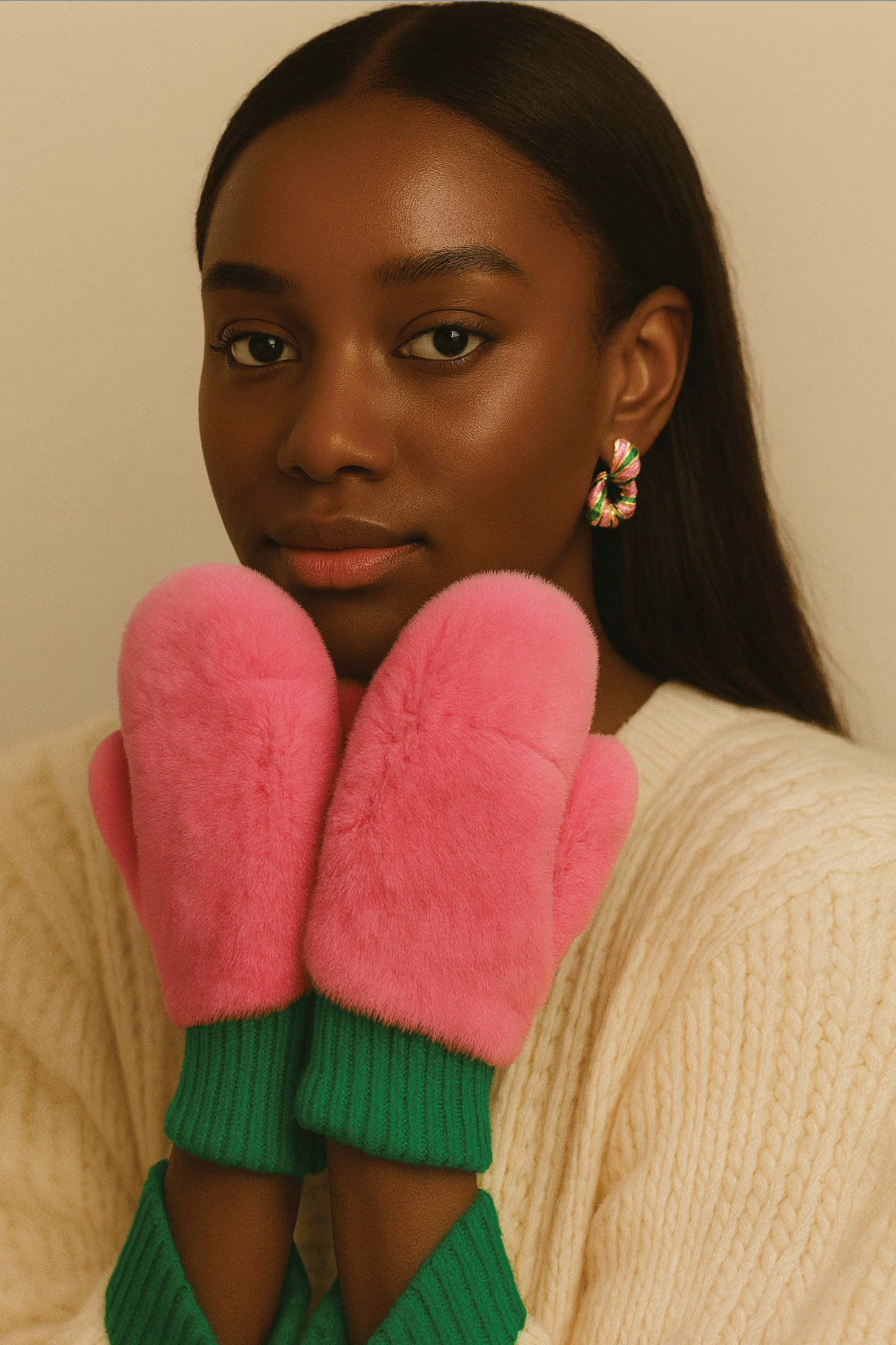 Solid Faux Fur Mittens
