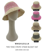 Two Tone Stripe Straw Bucket Hat