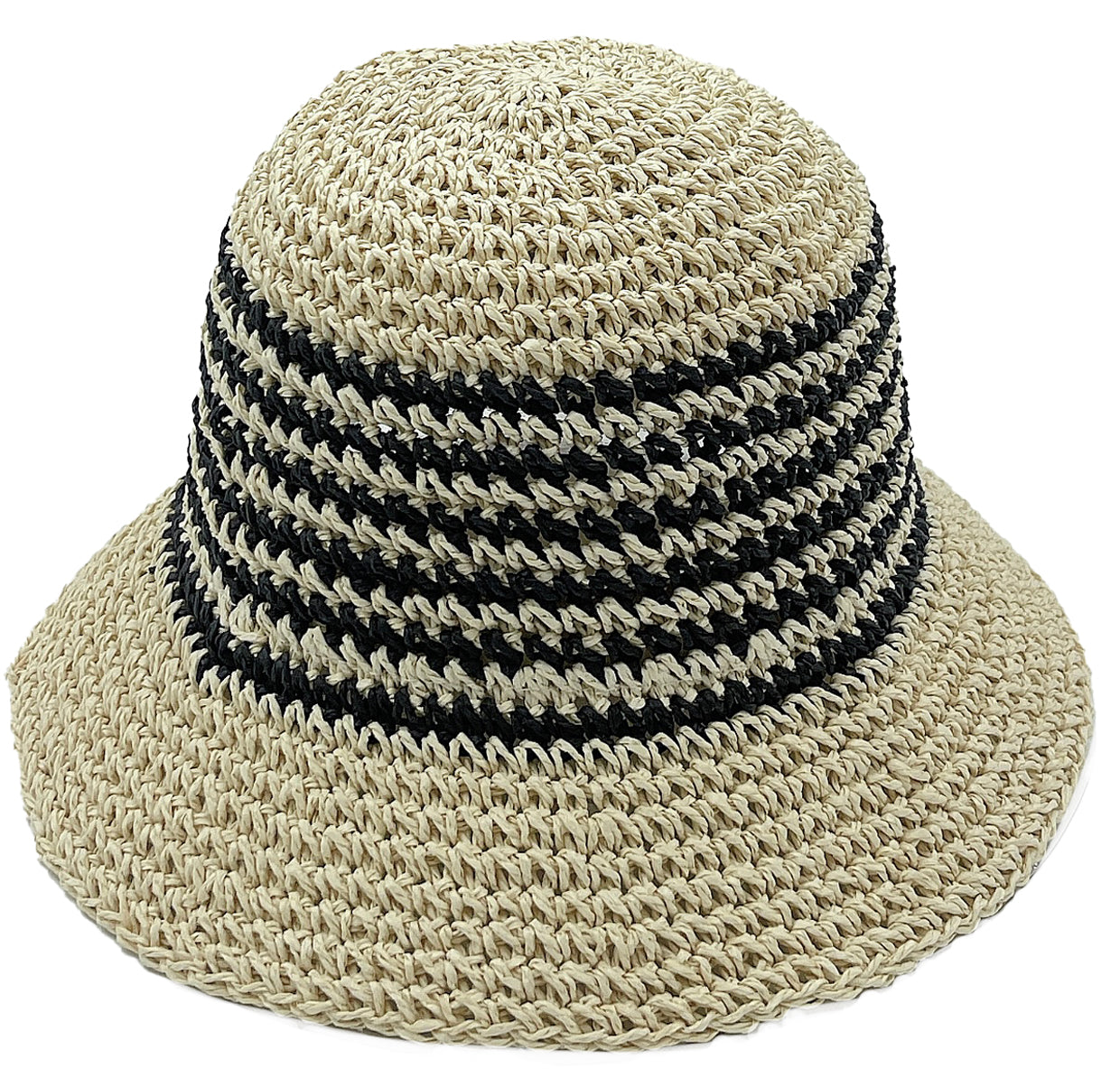 Two Tone Stripe Straw Bucket Hat