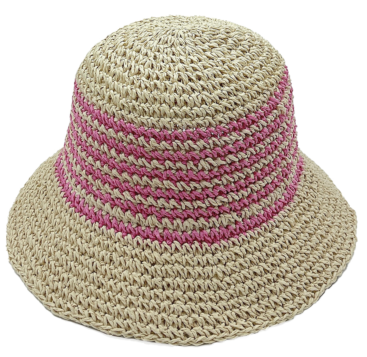 Two Tone Stripe Straw Bucket Hat