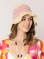 Two Tone Stripe Straw Bucket Hat