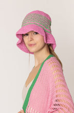 Two Tone Stripe Straw Bucket Hat