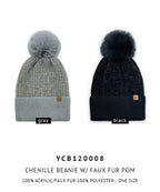 Chenille Beanie With Faux Fur Pom