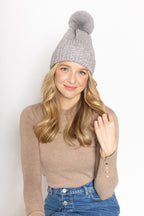 Cable Knit Beanie With Faux Fur Pom