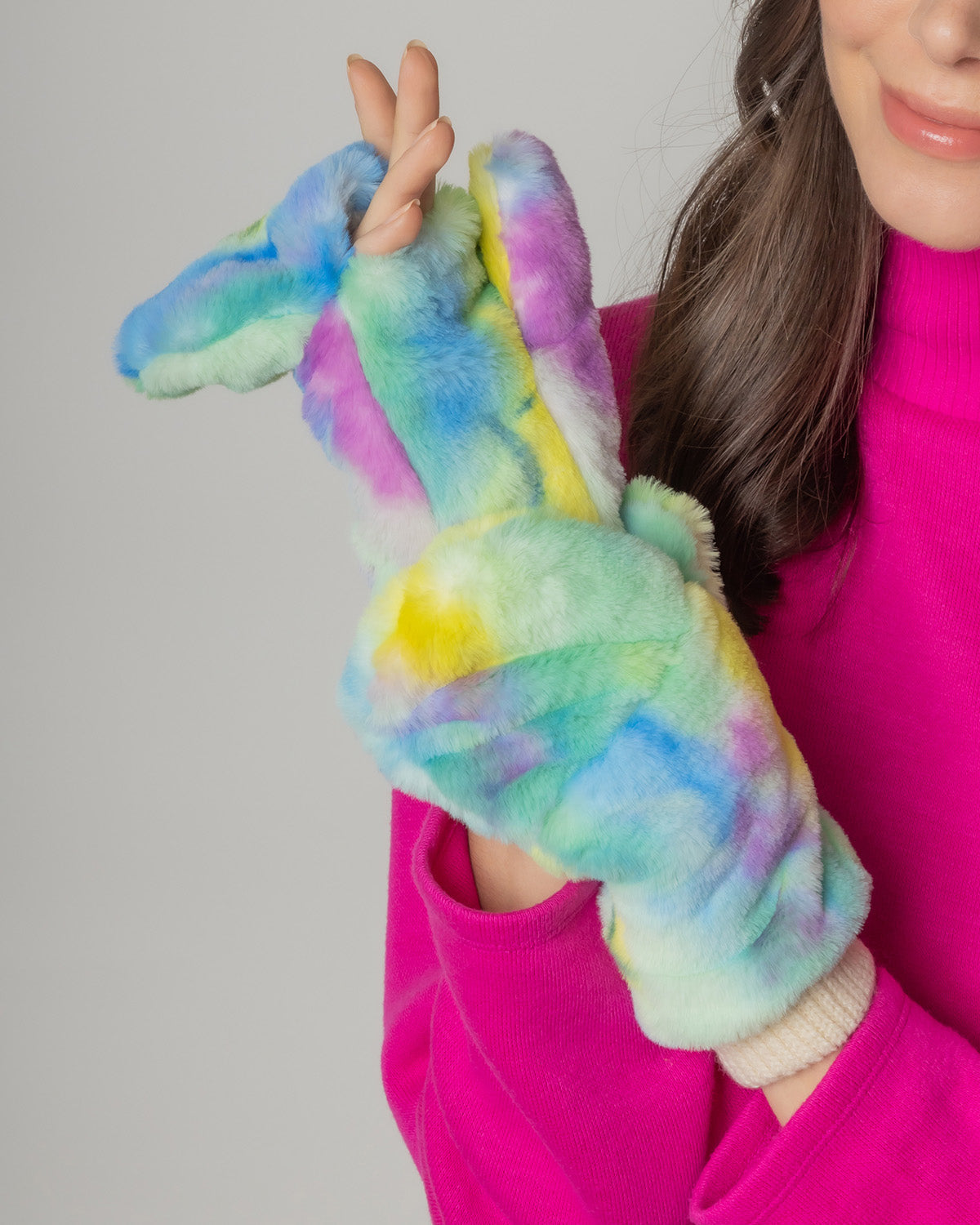 Tie Dye Faux Fur Mittens