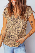 Cheeath Print Frilled V Neck Shirred Detail Short Sleeve Blouse