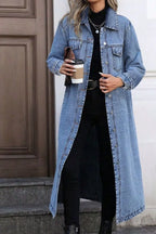 Longline Button-Down Denim Jacket