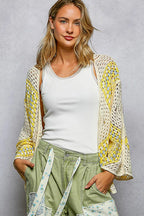 POL Open Front Crochet Cardigan with Granny Square Pattern