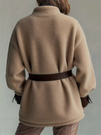 Leather Trim Sherpa Outerwear with Pockets