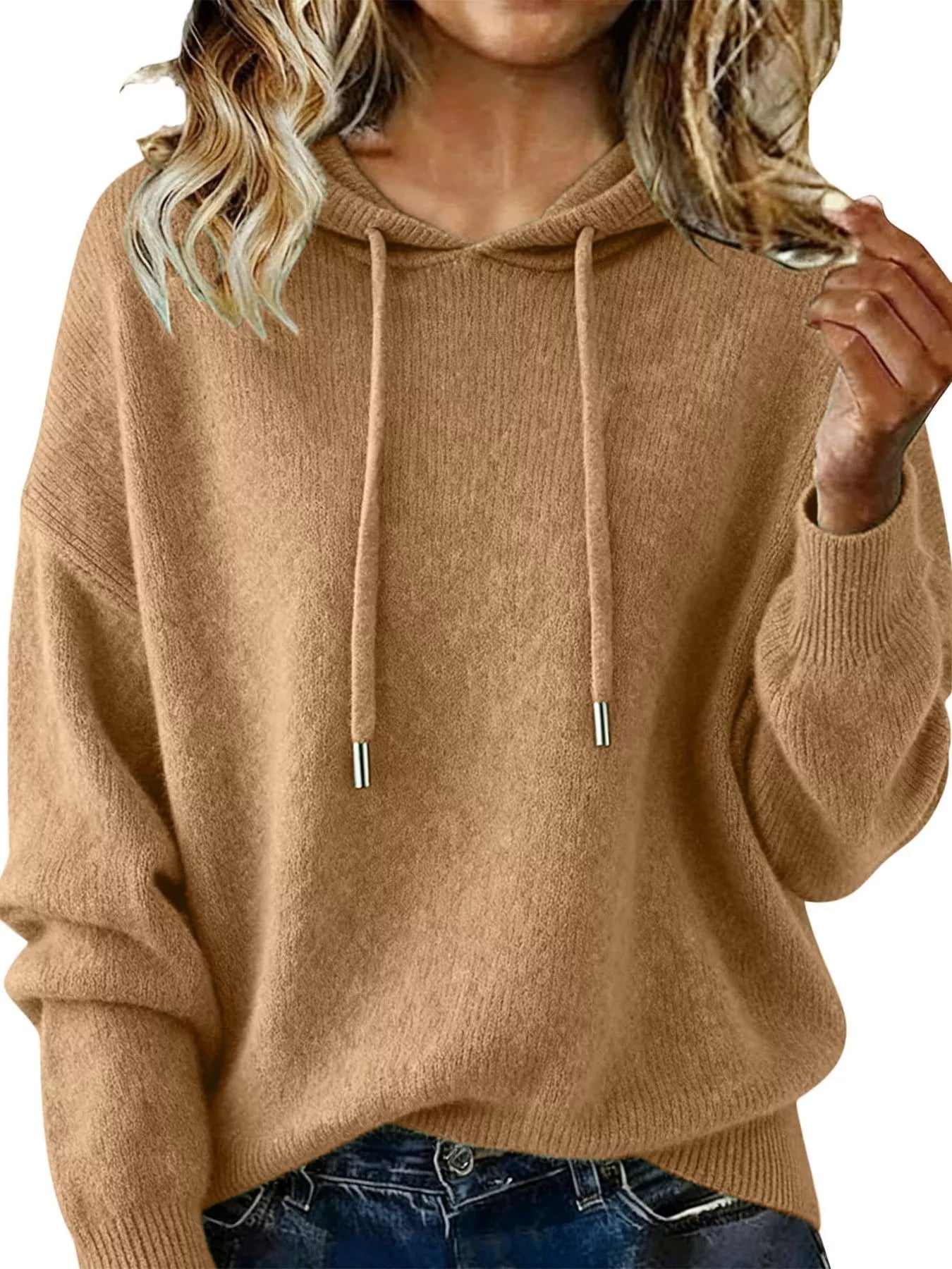 Drawstring Long Sleeve Hooded Sweater