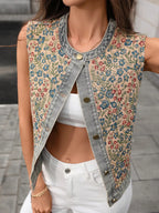 Floral Embroidered Denim Vest Top