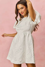 SO ME Floral Jacquard Bubble Shorts Sleeves Mini Dress