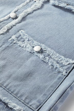 Frayed Edge Flap Pockets Denim Vest Jacket