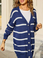 Striped Button-Down Knit Cardigan