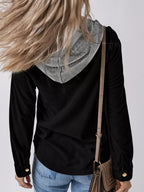 Plus Size Casual Corduroy Button-Down Hooded Jacket