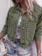 Studded Button Up Wash Denim Jacket