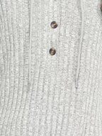 Casual Ribbed Knit Button Detail Hoodie