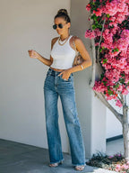 Frayed Hem High-Waisted Wide Leg Jeans
