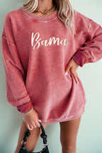 Corded Ribbed Bama Embroidered Letter Graphic Sweatshirt