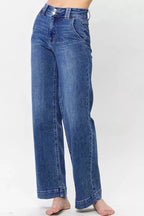 Double Button Zip Fly Straight Leg Jeans