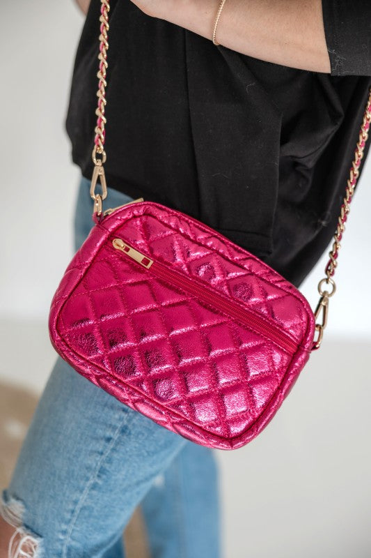 SueEllen Quilted Small Crossbody Bag with Gold Cha
