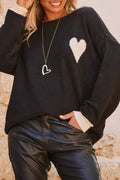 Heart Round Neck Long Sleeve Sweater
