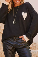 Heart Round Neck Long Sleeve Sweater