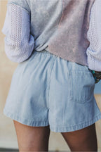 Striped Denim Shorts with Drawstring Waist