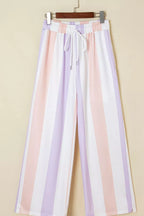 Stripe Multicolored Print Drawstring Loose Pants with Side Pockets