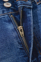 Double Button Zip Fly Straight Leg Jeans