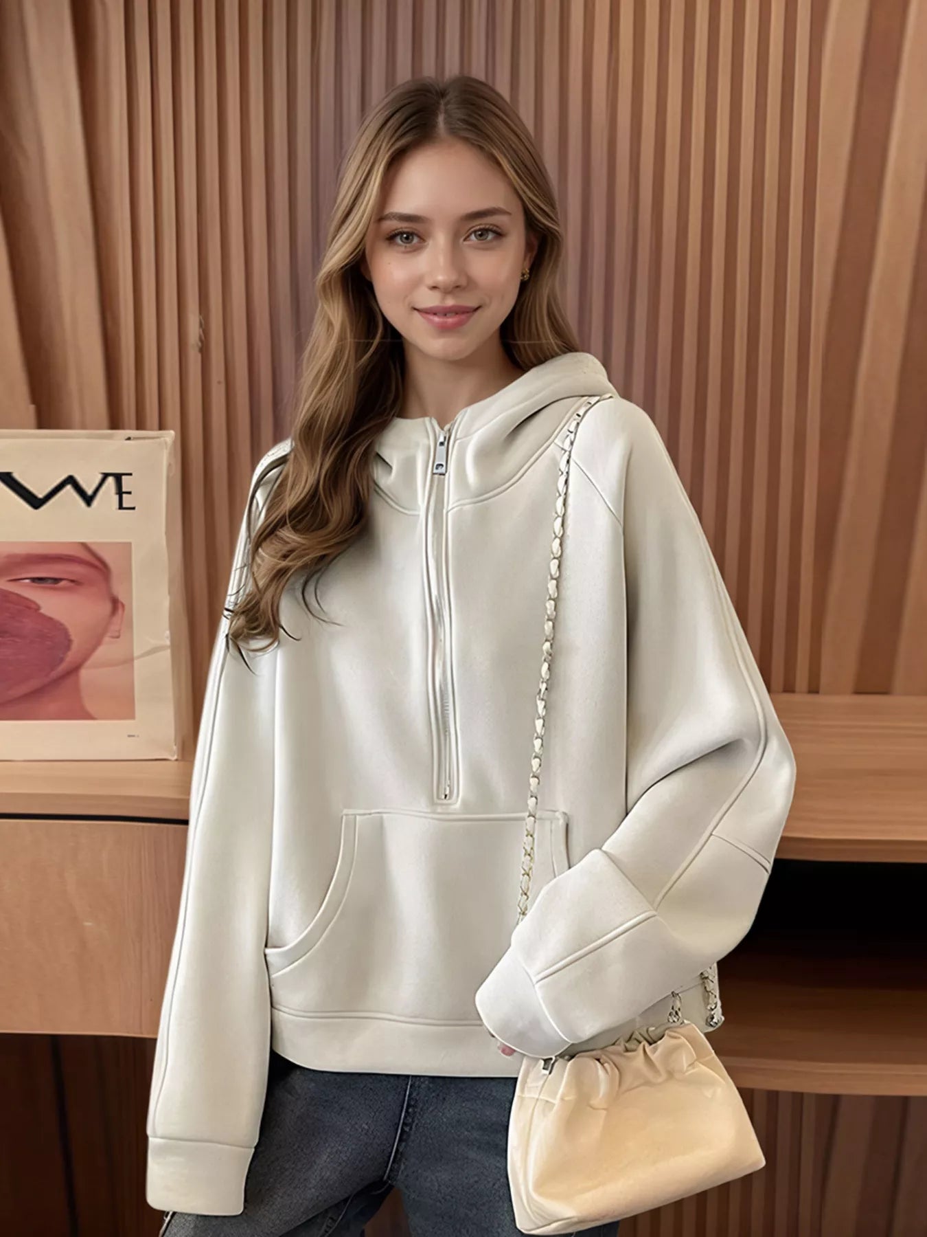 Casual Half-Zip Long Sleeve Hoodie