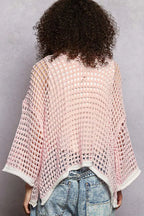 POL Open Front Openwork Cardigan with Contrast Trim