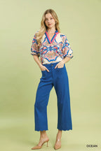 Umgee Scallop Hem Wide Leg Pants