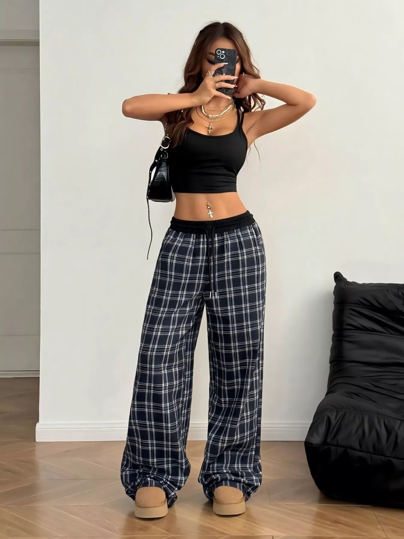 Plaid Wide Leg Pants