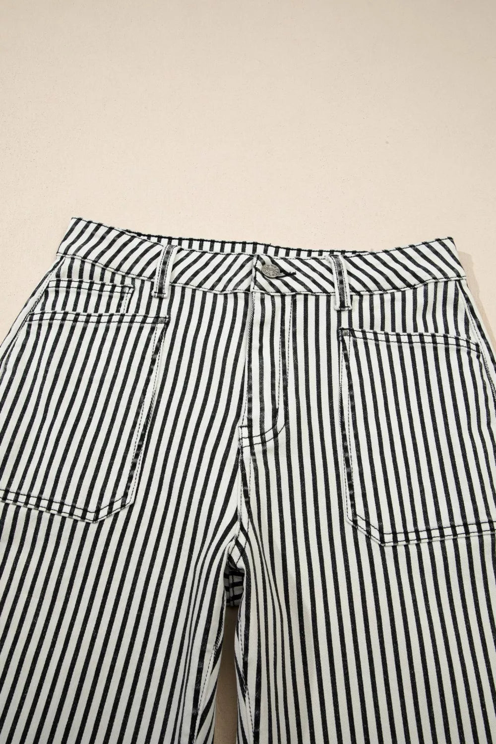 Stripe Patch Pocket High Waist Shift Denim Jeans
