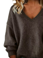 Full Size V-Neck Dropped Shoulder Sweater Plus Size