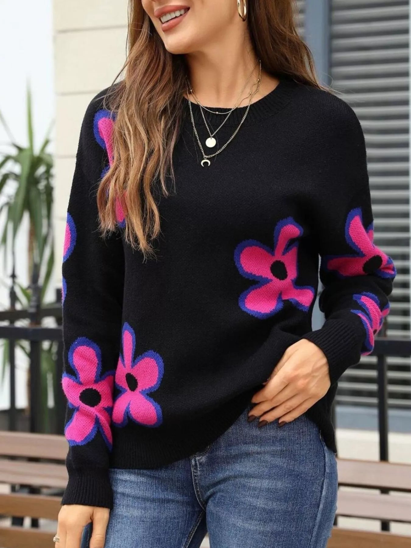 Floral Crew Neck Sweater
