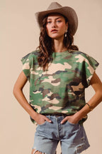 SO ME Camouflage Print Dolman Soft Sweater Top