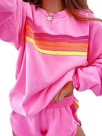 Striped Round Neck Sweatshirt and Shorts Set