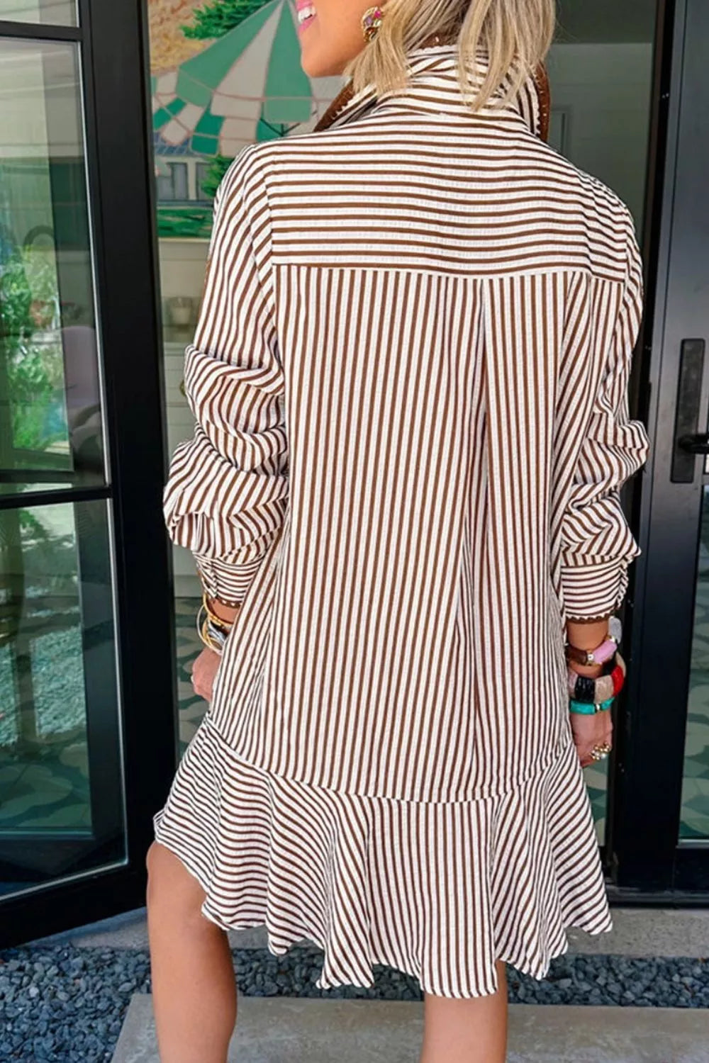 Striped Ruffle Hem Shirt Dress