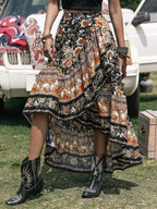 Plus Size Boho Floral Print High-Low Skirt