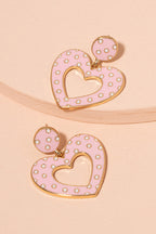 Pink Glaze Heart Polka Dot Stud Earrings